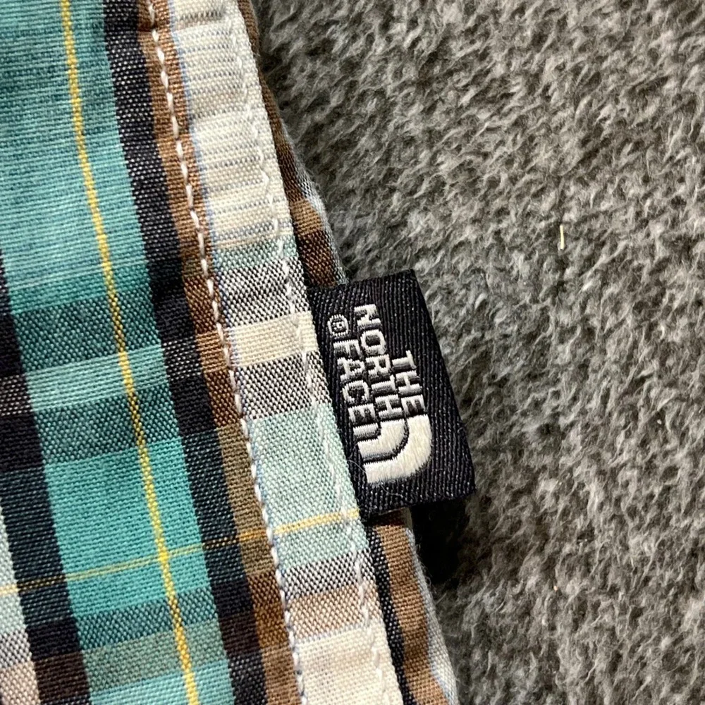 The North Face Mens Plaid Short Sleeve Button Down Shirt‎ Teal Brown XL 146